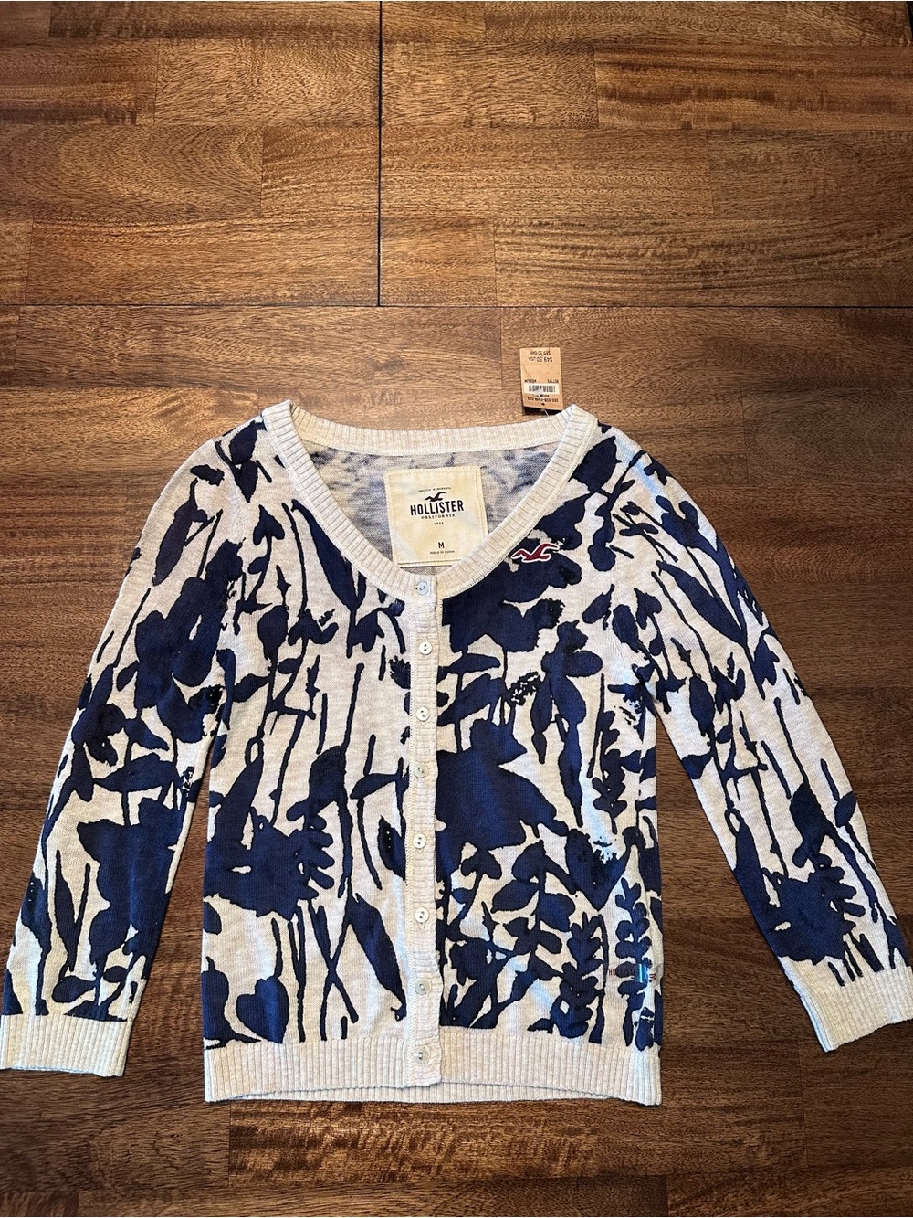 Hollister Cream Cardigan with Navy Floral Print